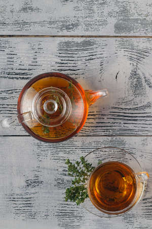 Herbal tea with thyme and honeyの写真素材