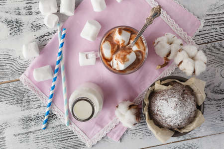 cup of hot cocoa with marshmallowの写真素材