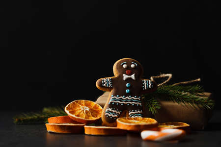 Christmas cookies, walnuts, nuts, pine cones and fir branches on