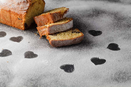 Heart shaped and cake. Stolen love.の写真素材