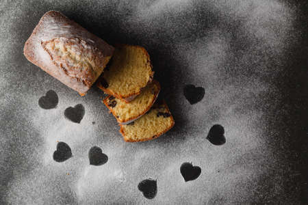 cake on table with heart free spaceの写真素材