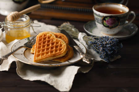 Viennese wafers with tea and honeyの写真素材