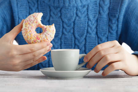 Fresh pastry for breakfast on wooden tableの写真素材