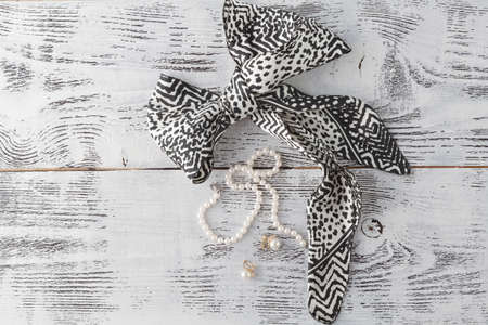 bijouterie pearl on white wooden tableの写真素材