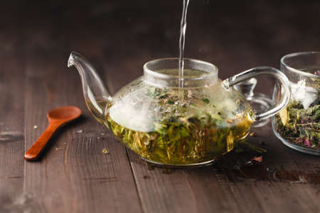 Brewing medicine mix of  Herbal Tea in kettle