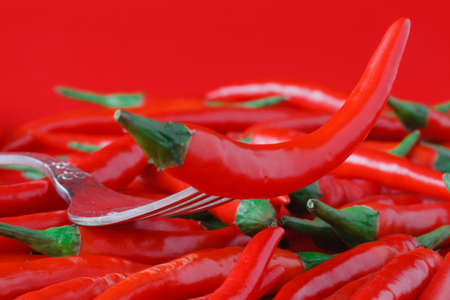 Few chili pepper pod on tableの写真素材