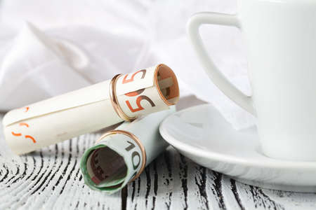 divorce and cash, with wedding ringの写真素材