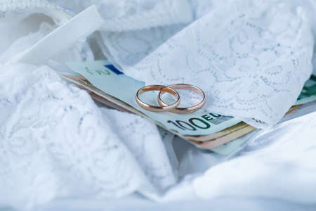 marriage contract on bride laceの写真素材