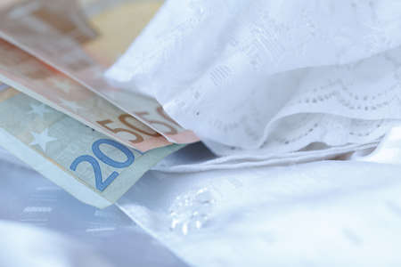 White wedding lace for a wedding dress or a bridal gownの写真素材