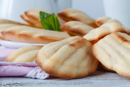 Homemade cookies Madeleine with mint. Holidays food.の写真素材