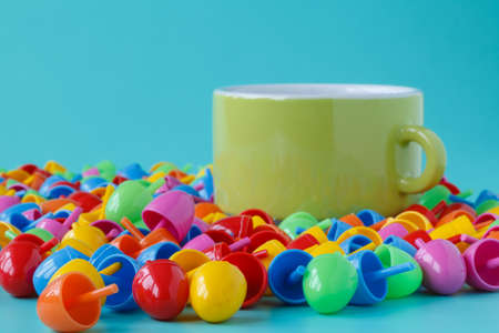 colorful mosaic on blue tableの写真素材