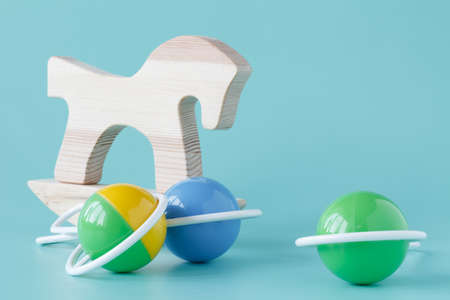 Wooden toy horse. Retro style. Light background.の写真素材