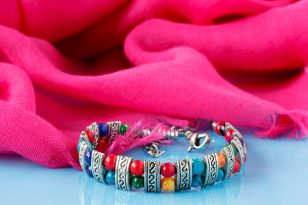 Bead necklaces with sariの写真素材