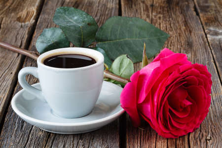 Coffee with red roseの写真素材