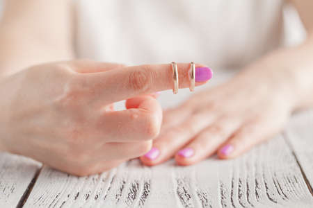 Bride considering a wedding ring