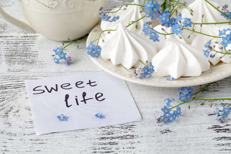 bouquet of blue forget-me-nots, a top view. The concept of romance, simplicity, writing, diary.の写真素材