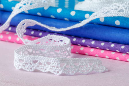 crochet natural linen lace trimの写真素材