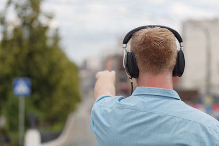Red head man in urban background