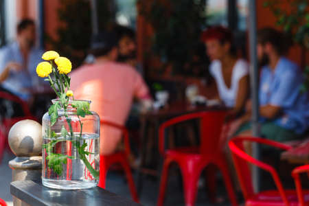 Selective focus of table of coffee shopの写真素材