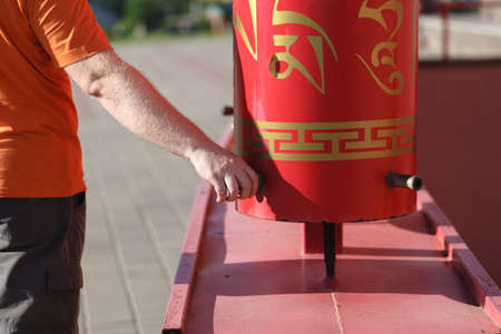 Buddhist prayer wheelsの写真素材