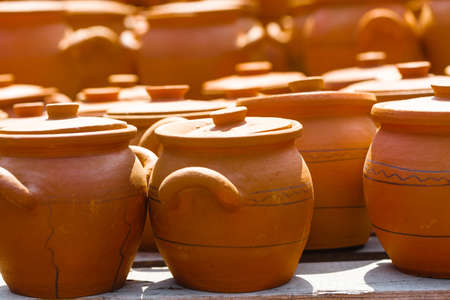 Clay pots from local pottery marketの写真素材