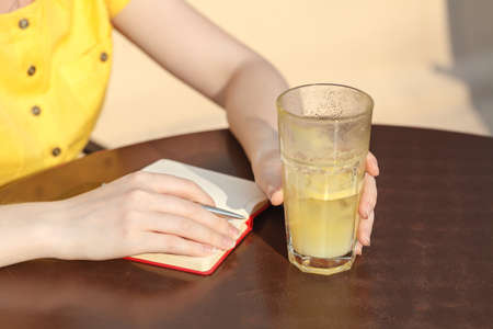 Woman Drinking Fresh Fruit Smoothieの写真素材