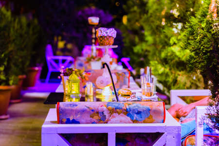 Outdoor Restaurant at night lightsの写真素材