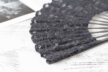 theatrical accessories. fan on white background and and invitationの写真素材