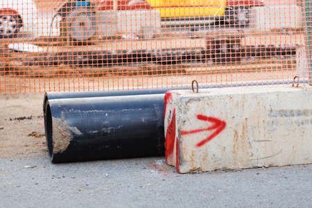 building blocks along the road under construction
