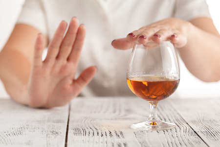 woman refuses to drink a alcoholの写真素材
