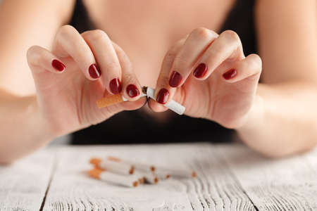 Breake down cigarette.Quitting from addiction concept.の写真素材