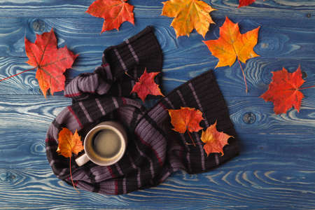 Cup of tea on the wooden board