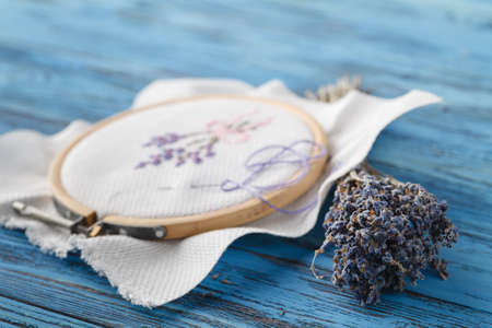 Female hobby concept, handmade embroideryの写真素材