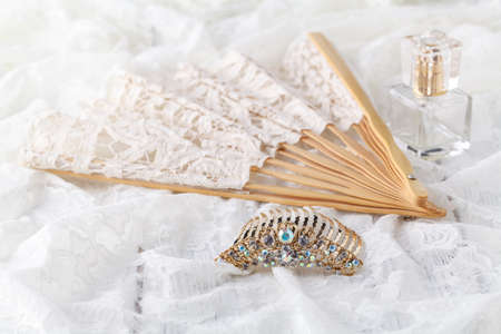 Beautiful set of women's wedding accessories. Bride's morningの写真素材