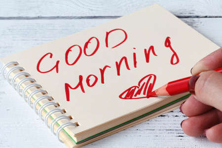 female writer inspiring by good mood and sunny morningの写真素材