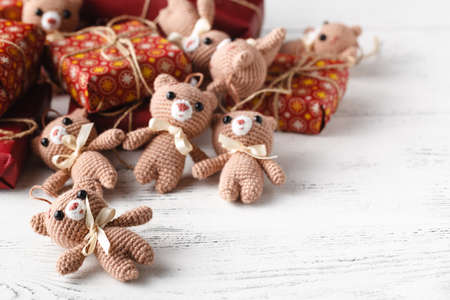 Heap of small Toy knitted bearの写真素材