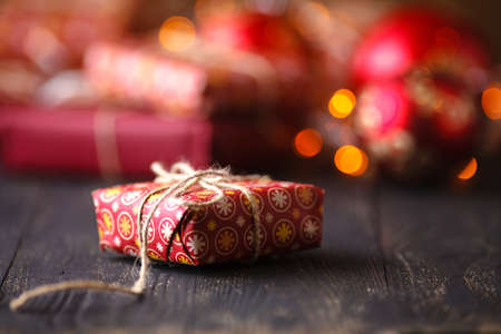 christmas decorations on the table transfer of a bunch of presents