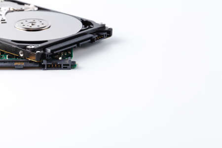 Close up view of open broken computer hard drive for repair