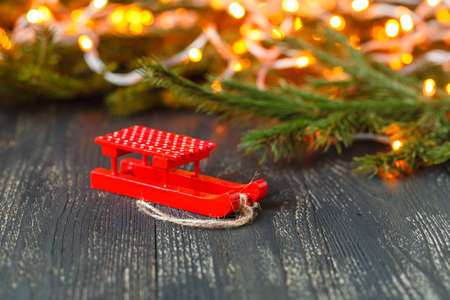Christmas ornaments and garland close-upの写真素材