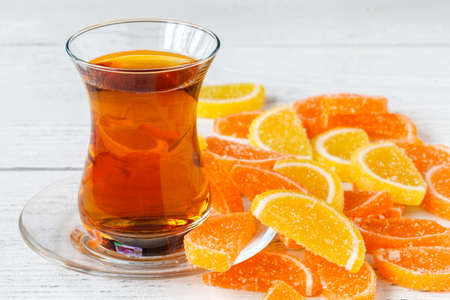 orange fruit marmalade jelly close up view