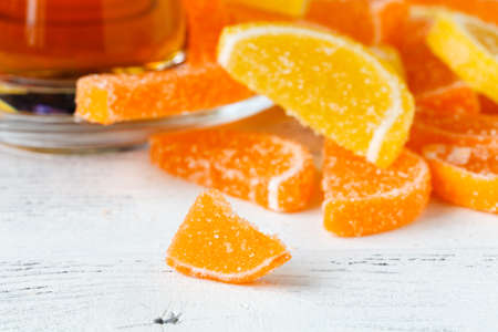 Pile of marmelad candy on tableの写真素材