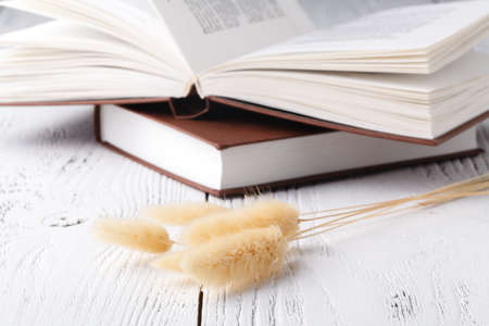 it's good memories, a bouquet of dry lavender and grass and booksの写真素材