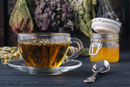 honey and healing herbs for folk medicine, ethnoscience conceptの写真素材