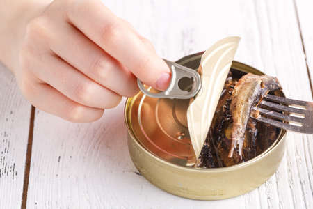 Fish sprats canned food in oil in a tincan