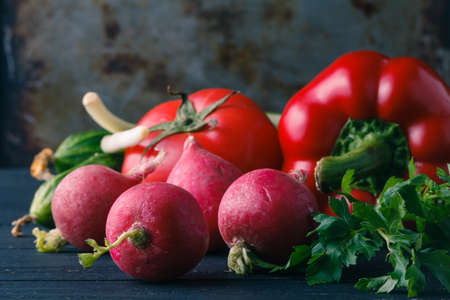 half of radish on the wooden backgroundの写真素材