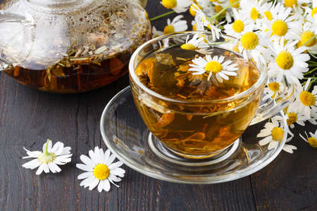 nice cup of tea with camomile flowers and camomileの写真素材