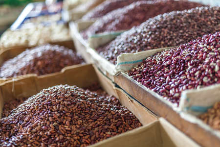 red beans on local farmers market, source of vegetable proteinの写真素材