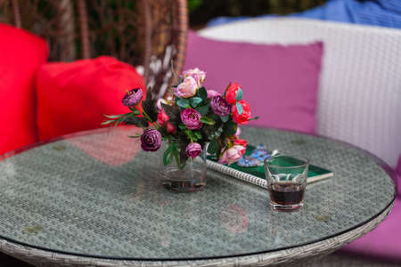 Outdoor cafe in cener of Europe, summer vacation timeの写真素材