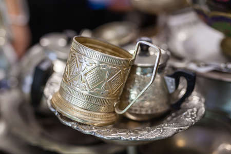 antiques on the market on local flea marketの写真素材