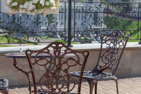 Fashioned cafe terrace in center of europeの写真素材